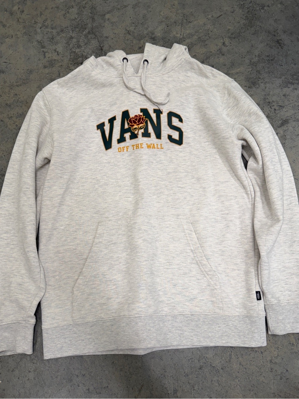 Vans Off The Wall Rose Logo Hoodie Men’s Medium Gray Pullover Sweatshirt Graphic